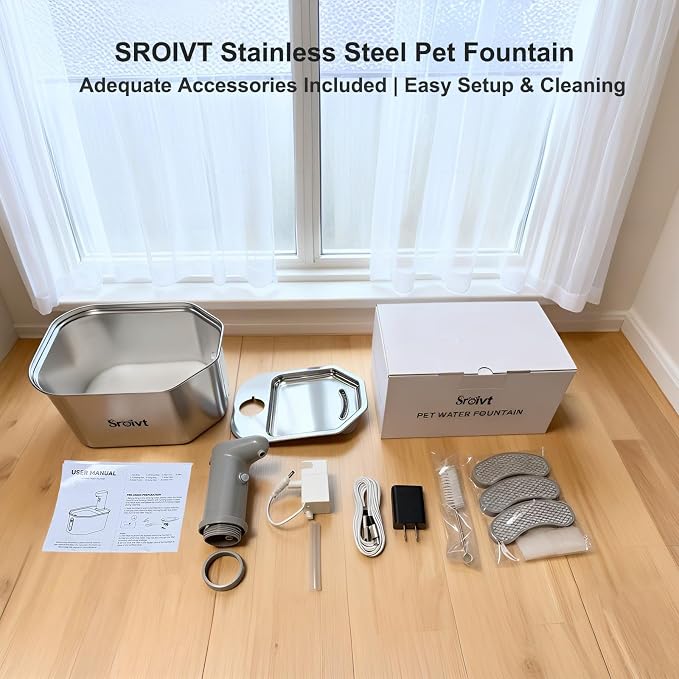Cat Water Fountain Stainless Steel,Wireless,Battery Operated,2.6L,4Filters | cat fountain,cordless,water fountain for cats,outdoor,rechargeable,indoor,motion sensor,metal,auto,outside,battery powered