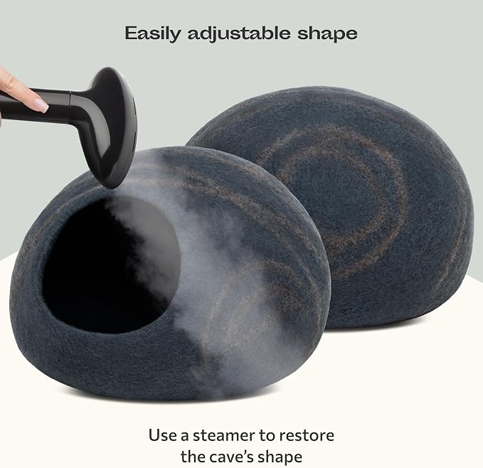 MEOWFIA Cat Cave – Premium Felt Cat Bed Enclosure for Indoor Cats, Handmade Merino Wool (Slate Grey, Large)