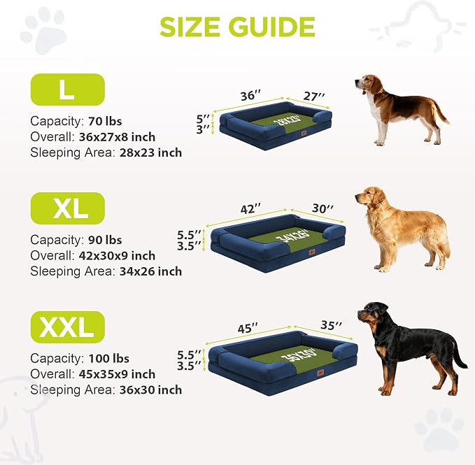 Waterproof Orthopedic Dog Bed for Extra Large Sized Dogs | Memory Foam Pet Bed Sofa with Bolster, Dog Couch with Washable Cover & Non-Slip Bottom, 42x30 Inch, Royal Blue