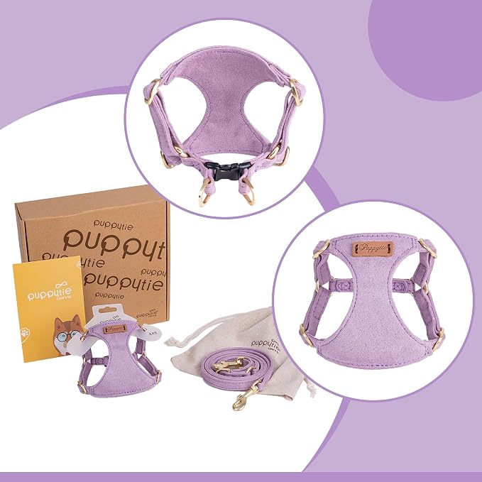 Puppytie Dog Harness and Leash Set, Light Purple, M (16.5-31 lbs) | Harness Small Size Dog, Dog Leash for Small Dogs, Soft Lightweight and Adjustable, Small Dog Harness for Daily Walks