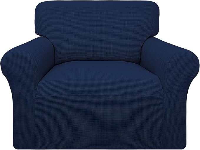 Easy-Going 100% Waterproof Chair Couch Cover, Stretch Jacquard Sofa Cover | Dual Waterproof Sofa Slipcover, Leakproof Furniture Protector for Kids, Pets, Dog and Cat (Chair, Navy)