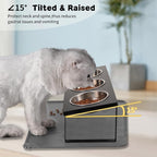 Summark Upgraded Elevated Cat Bowls with Food Mat,15°Tilted Stand Anti Vomiting Raised Cat Dishes for Food and Water,3 Stainless Steel Bowls for Cats and Puppy（Black）