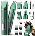 oneisall 4 in 1 Dog Grooming Kit with LCD Display Green | Paw Hair Trimmer & Nail Grinder, Rechargeable, Cordless, Low Noise, IPX7 Waterproof, 3 Speeds Pet Grooming Clippers