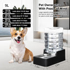 9L Dog Water Bowl Dispenser for Dogs:Leak Resistant Waterer | Filter-Free Design/Gravity Auto Refill/Stainless Steel Bowl/Multi-Pet Friendly/Easy to Clean/Multi-Pet Friendly