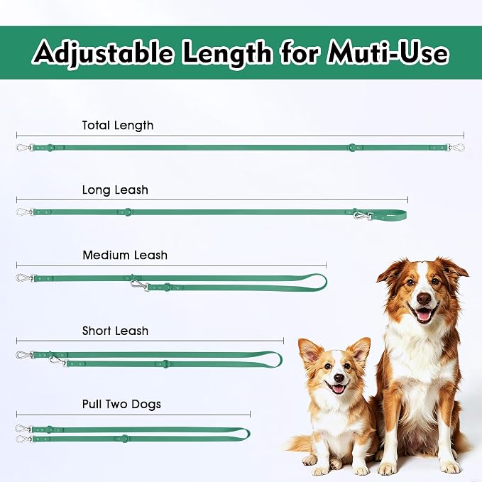Wisedog Waterproof Dog Leash, Pine Green, 5 ft × 3/4 in | Adjustable, 2 Metal Swivel Hooks, Easy to Clean, For Small, Medium, Large breed Dogs