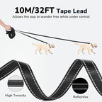 Pecute 32ft Retractable Dog Leash with Reflective Strips, 360° Tangle-Free, One-Button Control & Sturdiness Nylon Material, Long Leash Retractable with Poop Bag Holder for Medium Large Dog