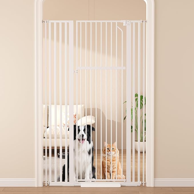Extra Tall Cat Gate, 55.1" Heavy Duty Pet Gate for Large Cats & Dogs, Adjustable 29.9-45.3" Wide, Auto Close, No Drilling Pressure Mount, Easy Walk Through for Doorways Hallways Kitchen, White