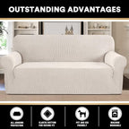 Oversized Stretch Sofa Cover Slipcover 1-Piece, Spandex Jacquard Fabric Universal Couch Cover for 3 Cushion, Washable Non Slip Sofa Cover, Pet Friendly (XL Sofa 101"-110", Ivory)