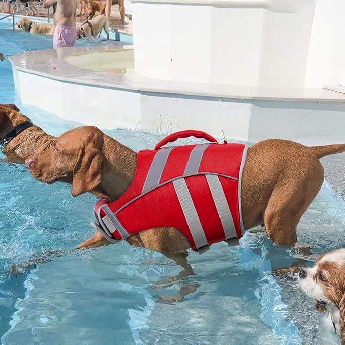 Kuoser Reflective Dog Life Jacket, Dog Life Vest for Swimming Boating | Adjustable Pet Lifejackets, High Flotation Doggie Swimsuit with Rescue Handle for Small Medium Large Dogs