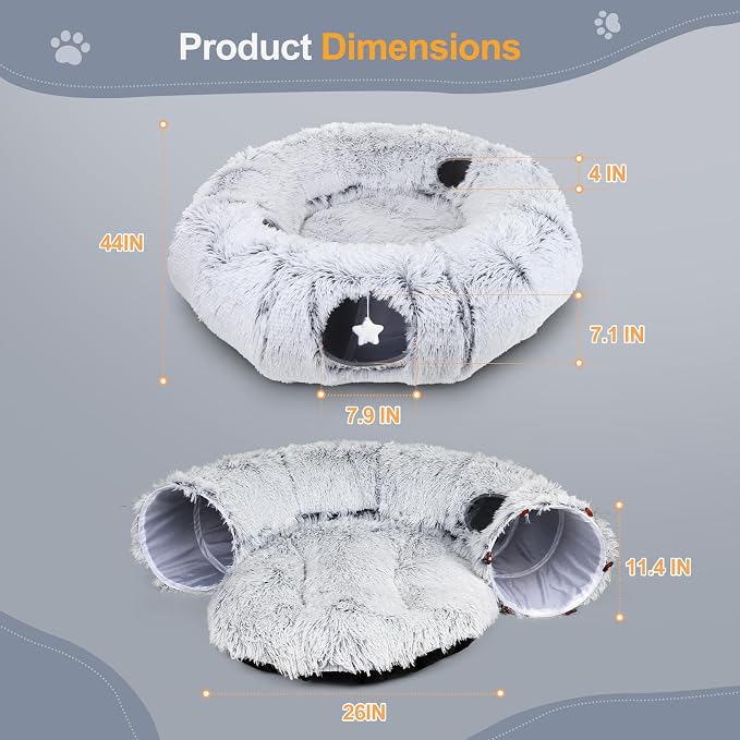 Cat Tunnel Bed for Indoor Cats, XL Christmas Tree Skirts Washable Warm Soft Indoor Cat Donut Tunnel, Multifunctional Cat Interactive Playground Toys for Felines Pet Christmas Tree Decoration