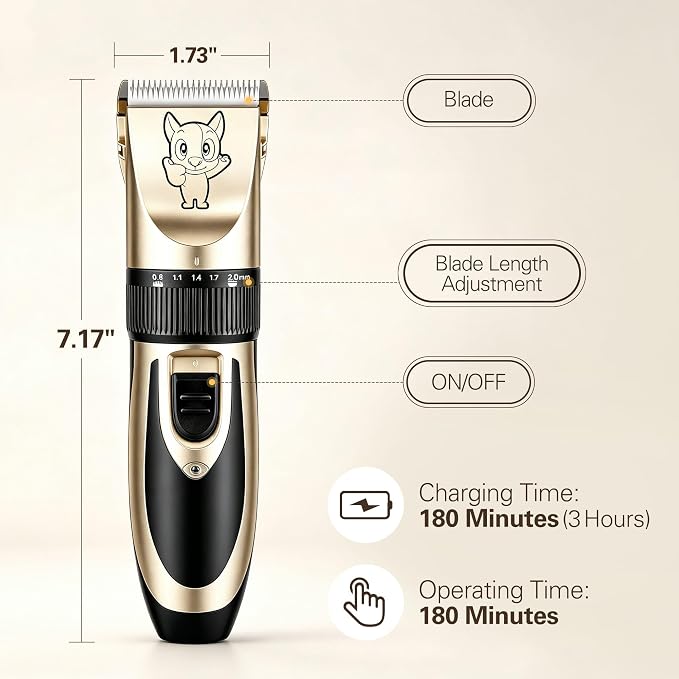 Highdas Dog Clippers for Grooming Low Noise, Cordless Electric Dog Grooming Kit Clippers Rechargeable, Quiet Dog Shaver, Pet Hair Trimmer Kit for Dogs & Cats (Red)