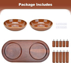 SPUNKYJUNKY Extra Wide Elevated Ceramic Cat Bowl with Acacia Wood Stand Whisker Friendly (Cat Paw Pattern, Brown)