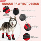 Dog Booties with Micro-Adjustable Dial, Waterproof Dog Shoes for Large Medium Small Dogs, Rugged Non-Slip Rubber Paw Protectors for Hot Pavement and Snow, Hiking 4PCS (Red, Size 7)