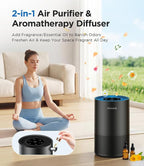 MOOKA H13 HEPA Air Purifier for Home Pet Large Room Up to 1300ft², Black | AP-S0610L, 360° Air Intake, 13dB Sleep Mode, Night Light, Child Lock, Fragrance, Timer, Bedroom Wildfire Smoke Dust Pollen