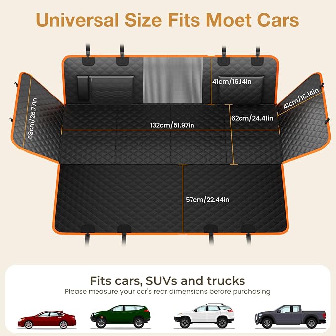 Pecute Dog Car Seat Cover for Back Seat, Back Seat Extender for Dogs 52 * 24.4in, Foldable in The Car, Hard PVC Panels Bottom Support to 330 lbs, for Cars/Mid-Size SUV/Small Truck