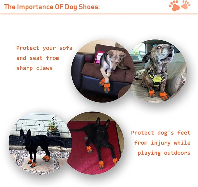 XSY&G Dog Boots,Waterproof Dog Shoes,Dog Booties with Reflective Strips Rugged Anti-Slip Sole and Skid-Proof,Outdoor Dog Shoes for Small Medium Large Dogs 4Pcs Orange-Size 4