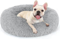rabbitgoo Calming Cat Beds for Indoor Cats, 23 inches, Light Grey | Soft Warm Donut, Fluffy Faux Fur, Supportive Raised Rim, Anti-slip, Machine Washable, Up to 25lbs Cats & Small Dogs