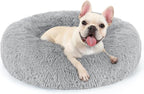 rabbitgoo Calming Cat Beds for Indoor Cats, 23 inches, Light Grey | Soft Warm Donut, Fluffy Faux Fur, Supportive Raised Rim, Anti-slip, Machine Washable, Up to 25lbs Cats & Small Dogs