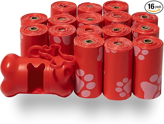 Best Pet Supplies Poop Bags for Dogs - Red, 240 Count | Scented, Leak-proof, Easy-Tear perforations, 15 Thick Bags per roll, Outdoor Walking & Travel, Fits Standard Holders
