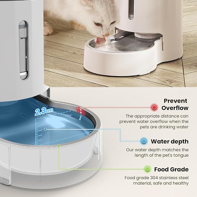 CZPET Automatic 5L Filter Dog and Cat Water Dispenser (White) | Gravity Waterer with Stainless Steel Bowl, Large Capacity and Drinking Area Noise-Free for Pets