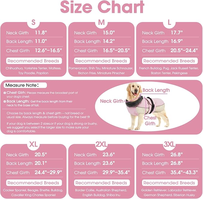 QBLEEV Warm Dog Jacket - Reflective, Adjustable Winter Coat with Turtleneck for Cold Weather, Waterproof Fleece Snowsuit for Small, Medium, Large Dogs
