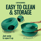 Peekaboo Cat Cave Donut for Multiple & Large Cats up to 30-45 lbs, 3-in-1 Self Warming Cat Bed, Tunnel & Scratcher for Indoor Cats, Washable & Detachable Dog Bed (Forest Green, Large)