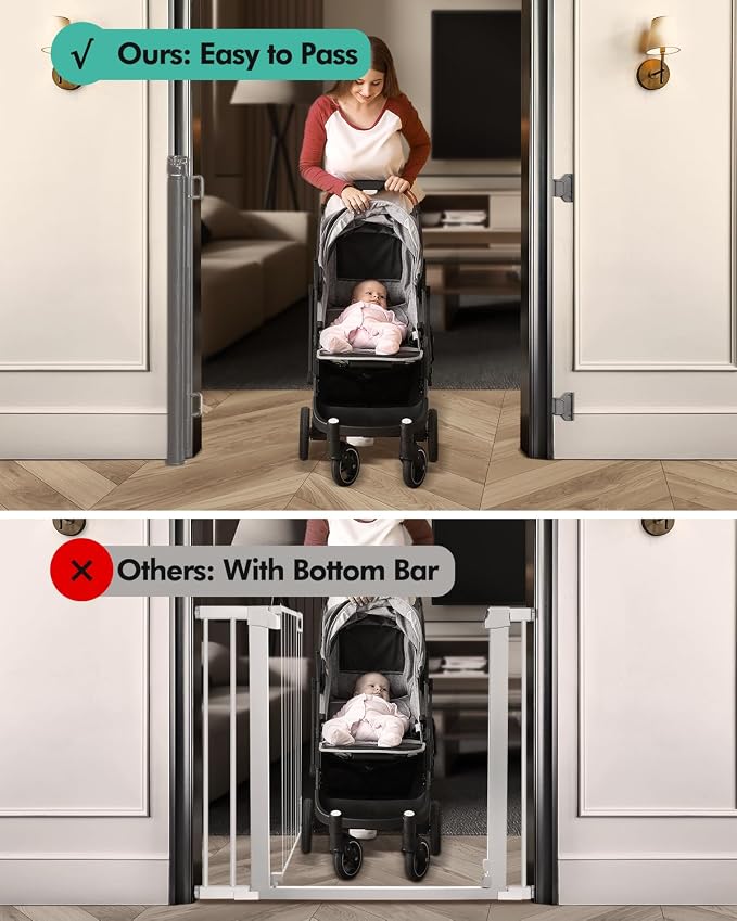 2PCS Retractable Baby Gates, Mesh Dog Gate for Doorways, 33.6" Tall, Expands to 55" Wide,Pet Safety Essential Fit for Baseboards, Wide Toddlers Gates for Hallways, Indoor & Outdoor,Gray