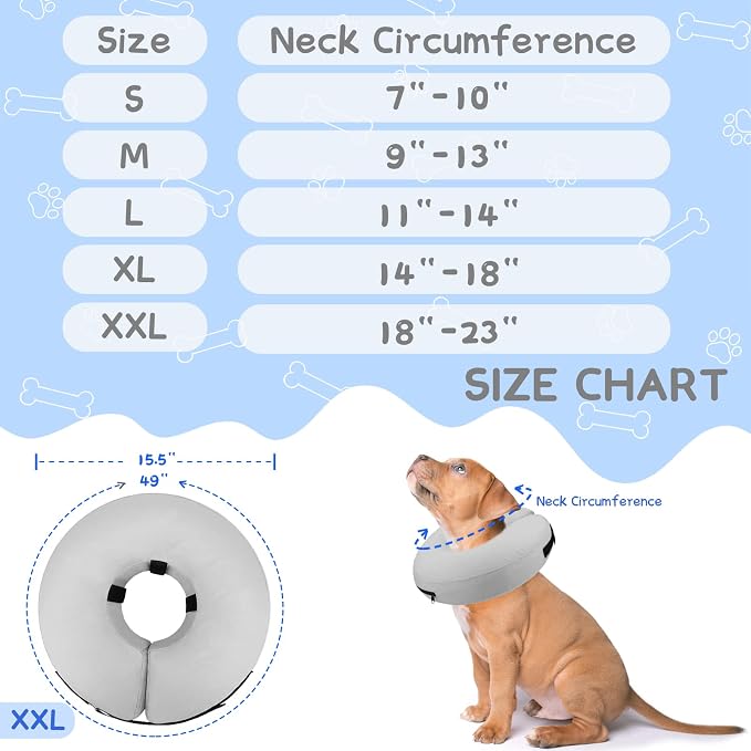 Supet Inflatable Dog Cone Collar Alternative After Surgery, Dog Neck Donut Collar Recovery E Collar for Neuter, Soft Pet Cone for Small Medium Large Dogs