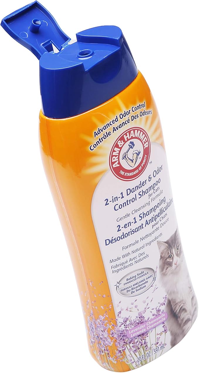 Arm & Hammer 2-in-1 Deodorizing Cat Shampoo, Lavender, 20 Fl Oz, 2-Pack | Baking soda formula reduces dander while cleaning and deodorizing the coat in one wash