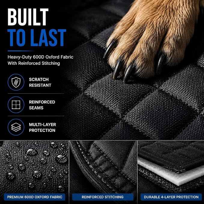 Dog Car Seat Cover for Back Seat – Hammock Style Pet Seat Protector for Cars, SUVs & Trucks | Waterproof Backing, Non-Slip, Scratch-Resistant, Mesh Window, Adjustable Straps, Machine Washable