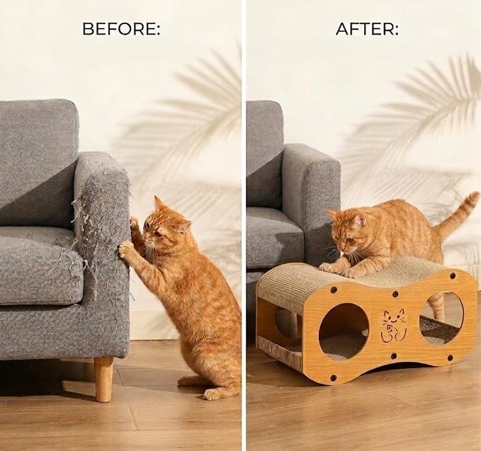 Cat Scratcher | Cardboard Cats Scratcher House | 23-Inch Cat Scratcher for Indoor Cats | Wavy Scratcher for Play, Scratch and Rest | Kitten Scratching Board Pad | Multi-functional lounge and play tunnel, durable corrugated pad, furniture protection, sa...