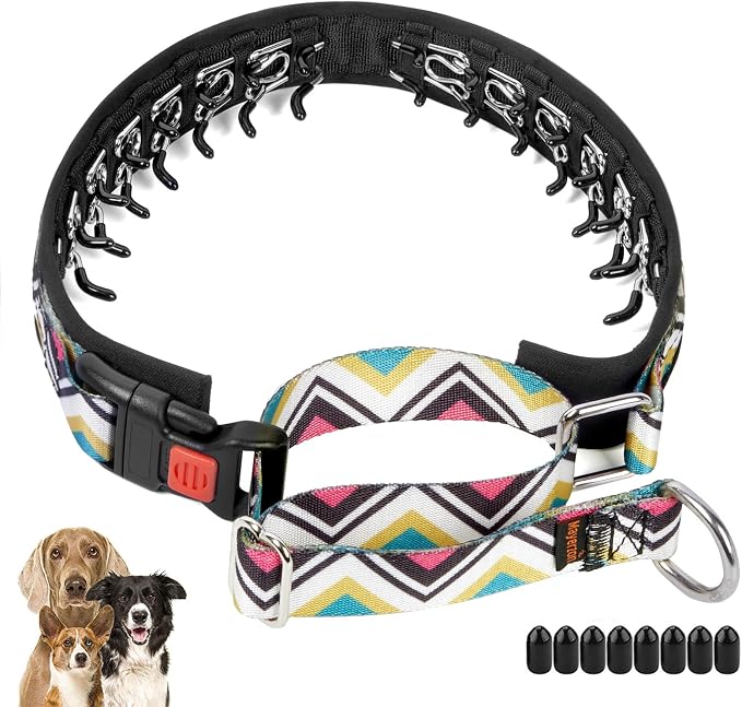 Mayerzon No Pull Dog Prong Collar Martingale, Personalized Pinch Collar | Anti Pull Collar with Buckle for Large Medium Small Dogs, Safe for Walking Training, Festivals(Vintage, L)