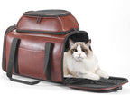 Premium Leather Top Expandable Pet Carrier for Small Dogs & Cats Under 15 lbs, Airline Approved Collapsible Soft-Sided Luxury Travel Bag Coffee