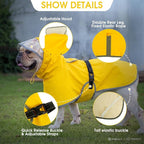 BRKURLEG Dog Raincoat, Waterproof Rain Jacket with Clear Hood for Small Medium and Large Dogs, Adjustable Reflective Pet Rain Coat Poncho with Leash Hole, Yellow L