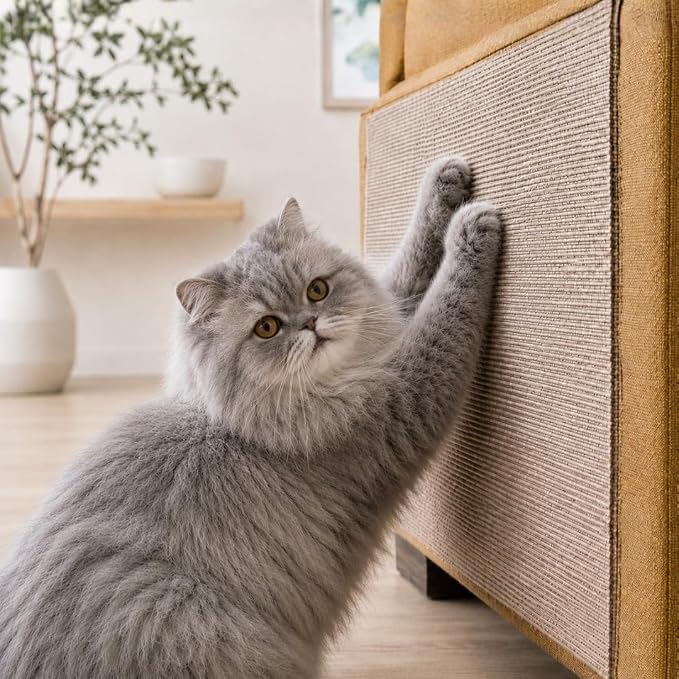 Catify Peel & Stick Cat Scratching Mat - Beige, L:78" | 78" x 15", Self-Adhesive Scratch Carpet, Furniture Protector for Couch, Sofa, Wall & Door, Indoor Kittens & Cats