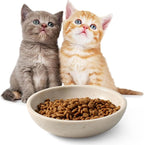 Karibiber Natural Marble Cat Bowl, Weighted 1.5lb Cat Food Bowl for Cat and Small Dog, Small Animal Pet Food Dish Non-Slip, Shallow Dish for Whisker Fatigue Relief, Premium Beige Stone for Home Decor