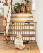 Baby Gate No Drilling, 29"-40" Dog Gate Indoor for Stairs & Doorways | Auto Close, Pressure Mounted Adjustable Pet Gate Indoor, Easy Walk Through Child Gate for Baby & Pet Stroller Friendly, Brown