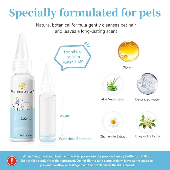 Pet Steam Brush for Dogs & Cats, 3-in-1 Shedding Grooming Tool | Self Cleaning Spray Comb with Mist, Dog Brush for Shedding, Cat Brush for Hair Removal, Long Haired Pet, Waterless Shampoo