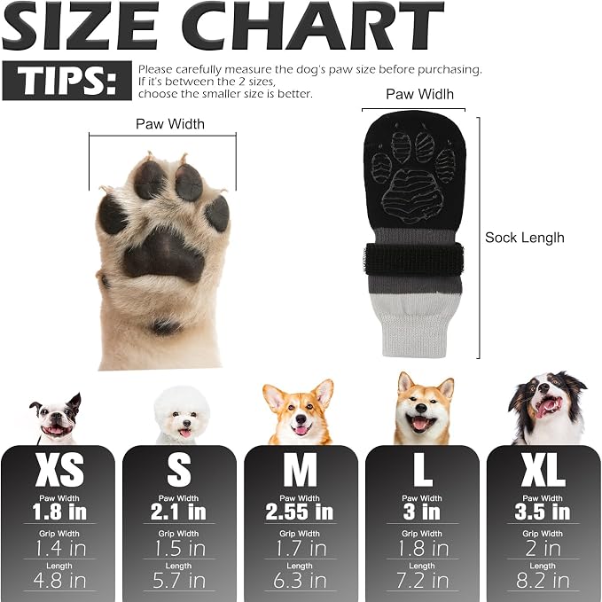 EXPAWLORER Non-Slip Dog Socks for Hardwood Floors to Prevent Licking, Dog Shoes for Hot Pavement Quick Walking, Dog Booties Boots & Paw Protectors with Grippers for Small Medium Large Senior Dogs L