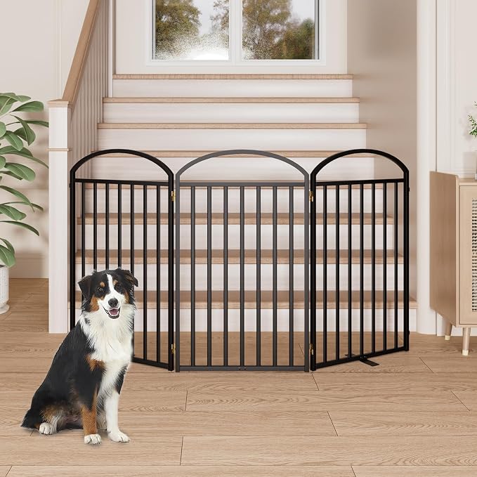 SNUOWU 3 Panels Full Matel Freestanding Dog Gates, 72" Extra Wide 36" Tall Free Standing Dog Pet Gate for Indoor & Outdoor. Foldable Pet Fences for Doorways, House, Stairs, Porch, Deck, Yard