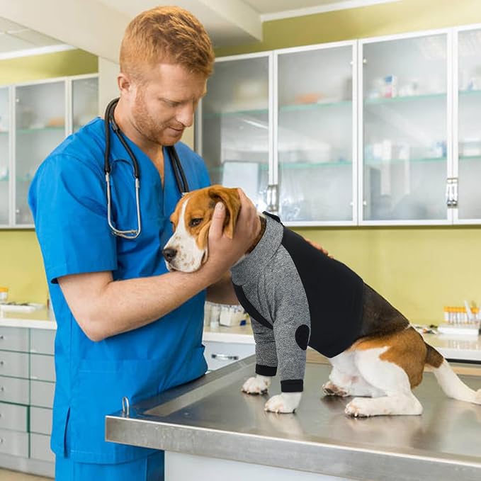 Lelepet Dog Recovery Suit for Front Legs, Dog Sleeve to Stop Licking Black | Elbow Protector for Leg Injuries Shoulder Wounds After Surgery Male Female,Zippered Long-Sleeved Shirt Cone Alternative S-3XL