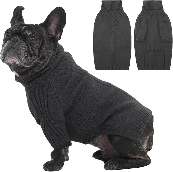 IECOii Dog Sweaters for Medium Dogs Girl Boy,Holiday Knit Doggy Sweatshirt with Sleeve,Turtleneck Thick Warm Dog Sweaters for Winter,Pullover Knitwear for French Bulldog,Boston Terrier (Grey, L)