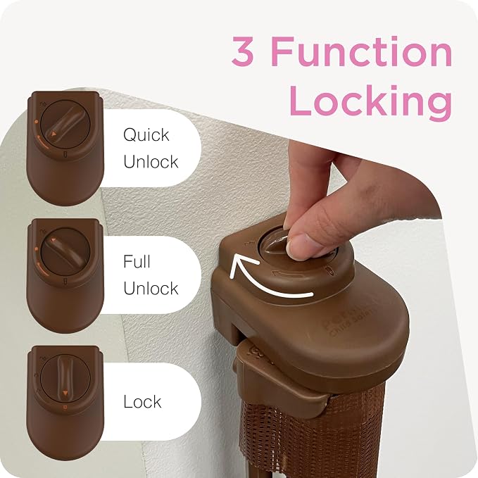 Retractable Baby Gate Perma Child Safety 33" Tall x 71” Wide, Mesh, for Stairs, Doorways, Dogs, Pets, Indoor, Outdoor, One-Handed Operation, Locking, Easy Install, Hardware Mount, Brown