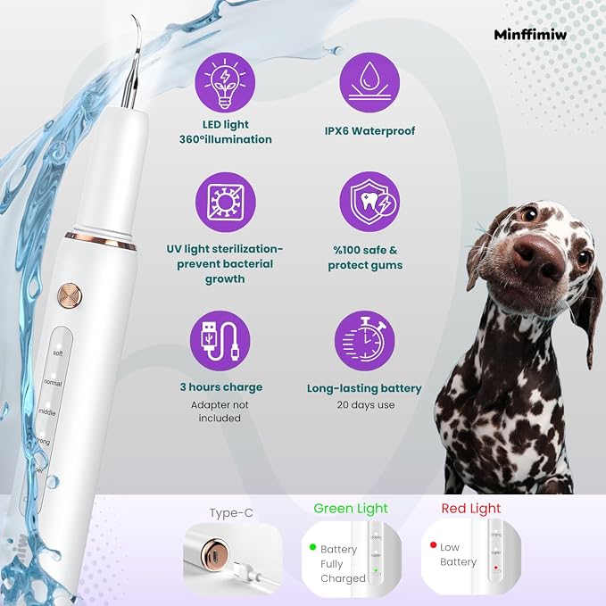 Dog Plaque Tartar Remover for Teeth - Dog Teeth Cleaning Kit, Electric Remover with LED Light, 5 Adjustable Modes, Safe Pet Tooth Cleaner, Dental Care Tool for Dogs