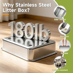 Stainless Steel Cat Litter Box with Lid, XL Metal High Sided Litter Box | Odor Free Open Top Litter Pan Easy Cleaning Anti-Urine Leakage Non-Stick Includes Scoop Light Grey