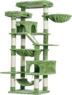 Heybly Cat Tree, 71-Inch-Tall Tower for Indoor Cats with 2 Perches HCT034GR | Large Cat Furniture with 2 Big Condos, 2 Hammocks, Basket, Scratching Pad, Multi-Level Cat Condo, Green