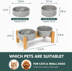 Ceramic Slow Feeder Dog Bowls with Raised Stand, 0.9 Cups Elevated Slow Feeding Bowl for Small Dogs and Cats, Non-Slip Pet Food Dish Helps Reduce Gulping and Bloating