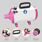 Dog Dryer,High Velocity Professional Dog Grooming Dryer | Adjustable Temperature and Speed with 4 Different Nozzles