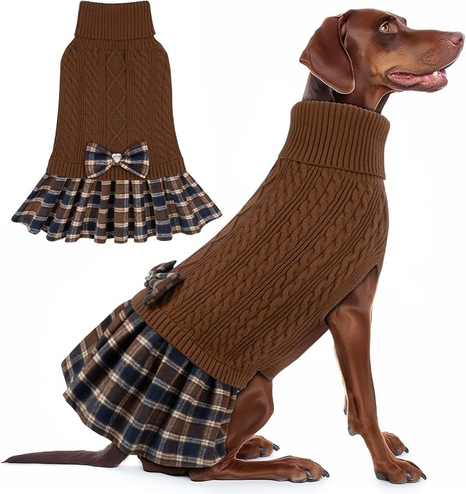 KYEESE Dog Sweater Dress Turtleneck Thick Knit Pullover for Cold Weather | Stretchy Fit, Lightweight & Warm, Cozy Knit Comfort, Cute Bow Accent, Gentle on Sensitive Skin, Comfortable Daily Wear