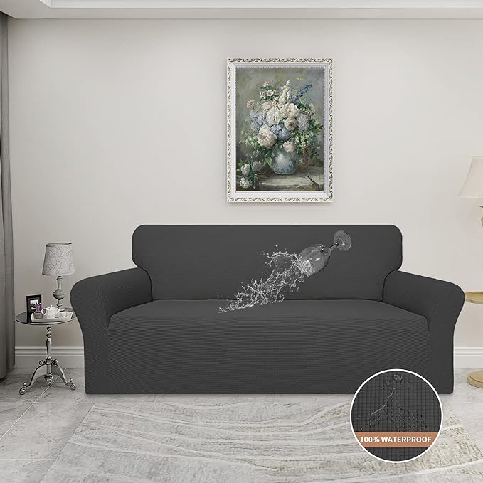 Easy-Going 100% Waterproof Couch Cover, 3 Cushion Oversized Sofa Cover | Leakproof Sofa Slipcover, Stretch Jacquard Furniture Protector Against Stain Spill from Kids, Pets, Dog, Dark Gray